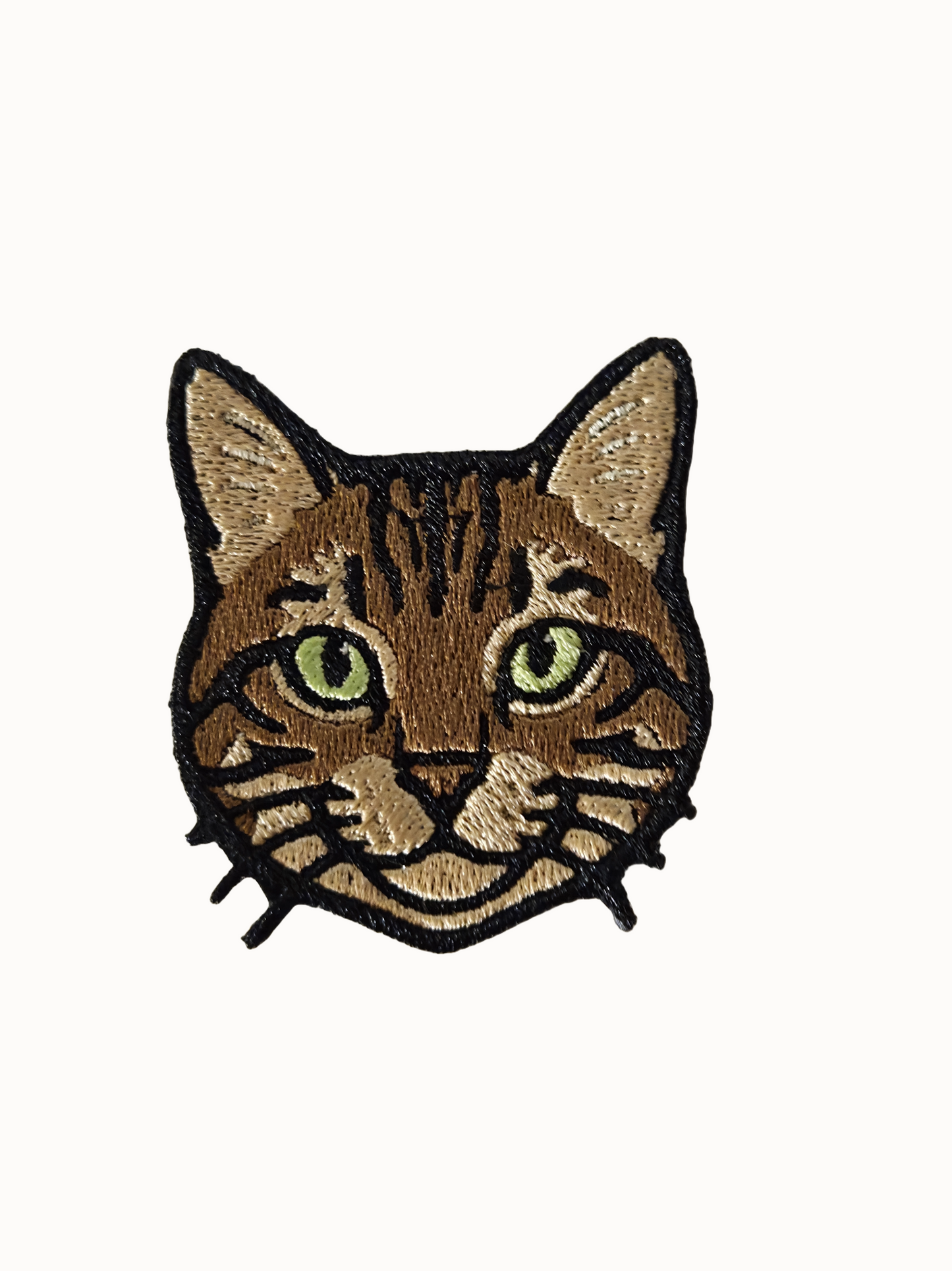 Tabby Cat Embroidered Patch – Green Eyes & Striped Fur